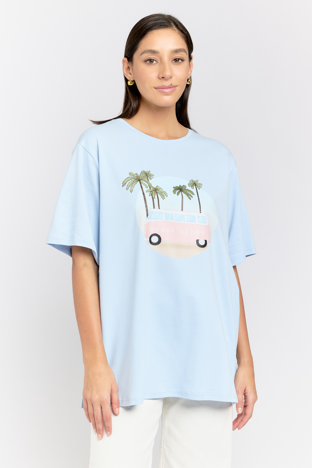 Футболка прямого кроя с коротким рукавом. Принт "Beach vibes"