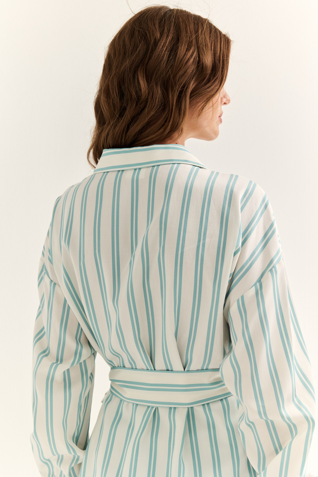 Блуза в широкую молочно-мятную полоску 