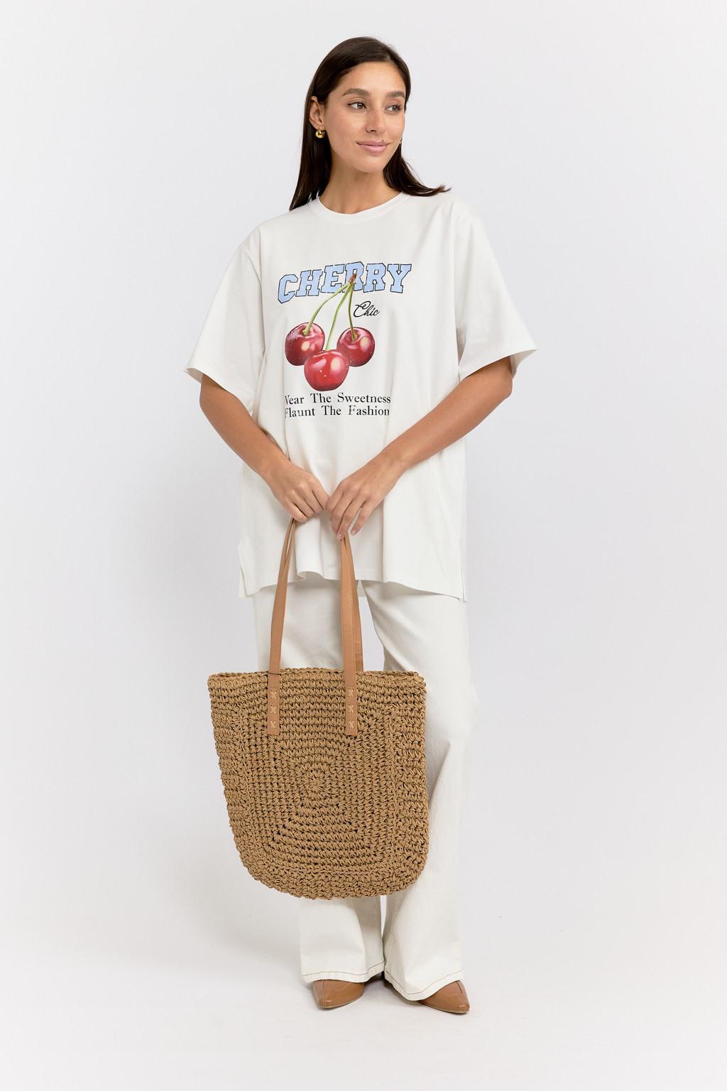 Футболка прямого кроя с коротким рукавом. Принт "Cherry"