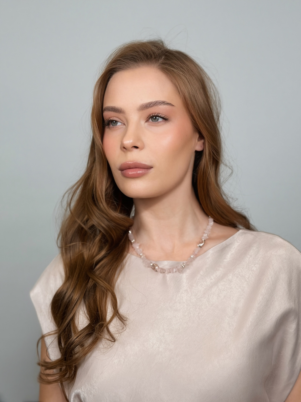 Нежное розовое колье выполнено из натурального кварца, майорки и серебрянного гематита. Длина изделия 39-44 см. Фурнитура выполнена из гипоаллергенного сплава со стойким гальваническим покрытием.