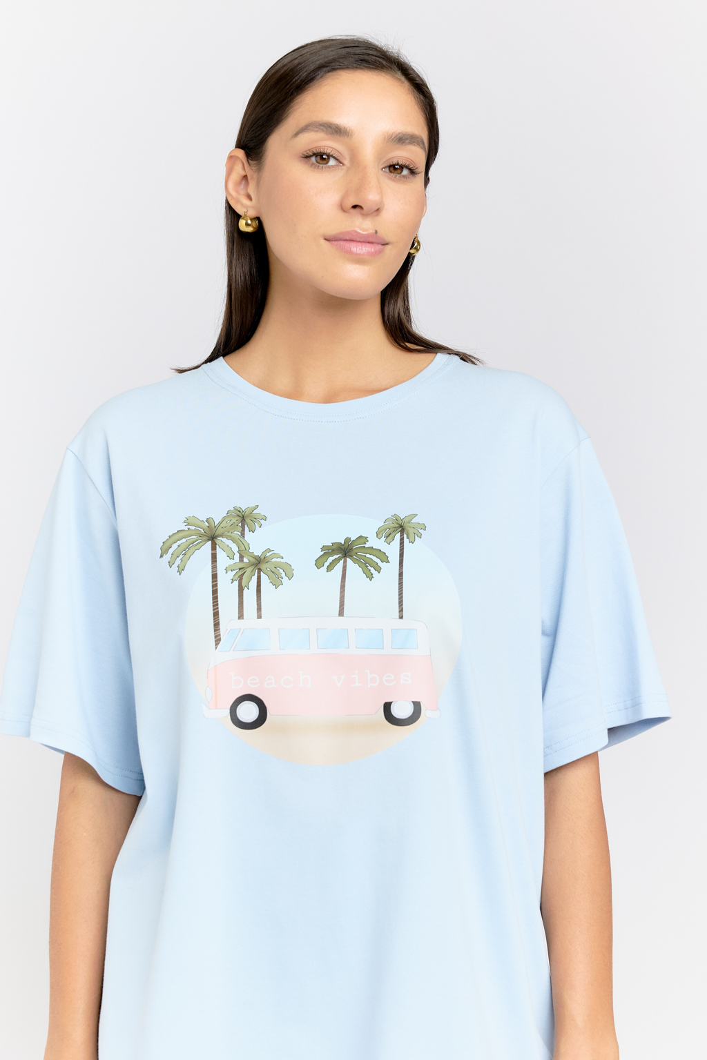 Футболка прямого кроя с коротким рукавом. Принт "Beach vibes"