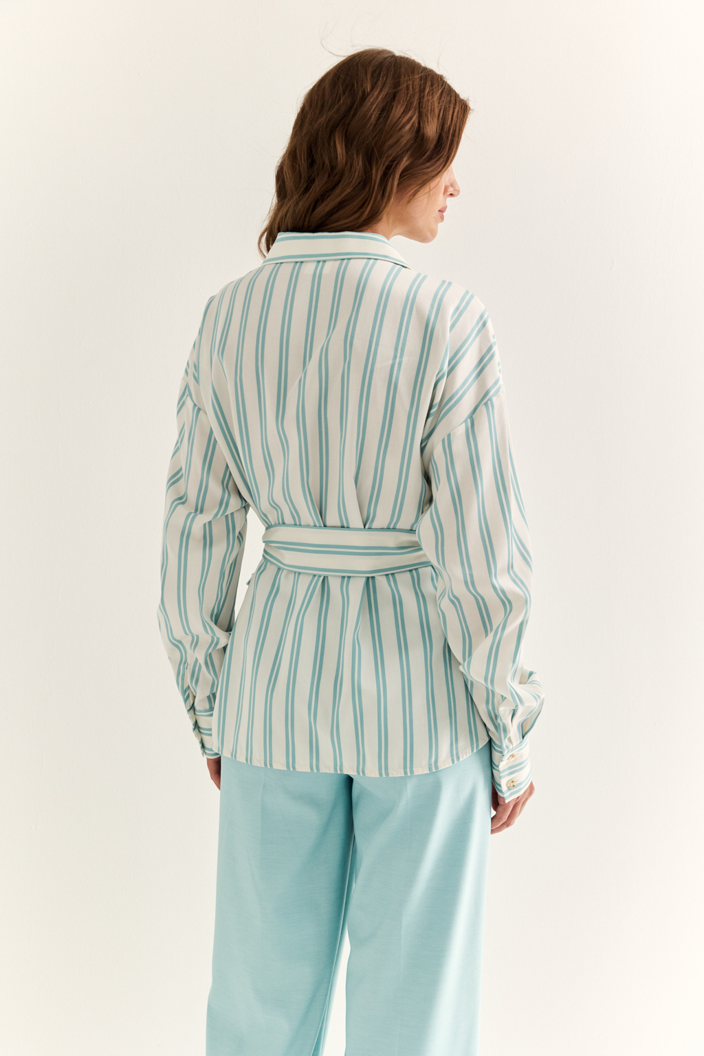 Блуза в широкую молочно-мятную полоску 