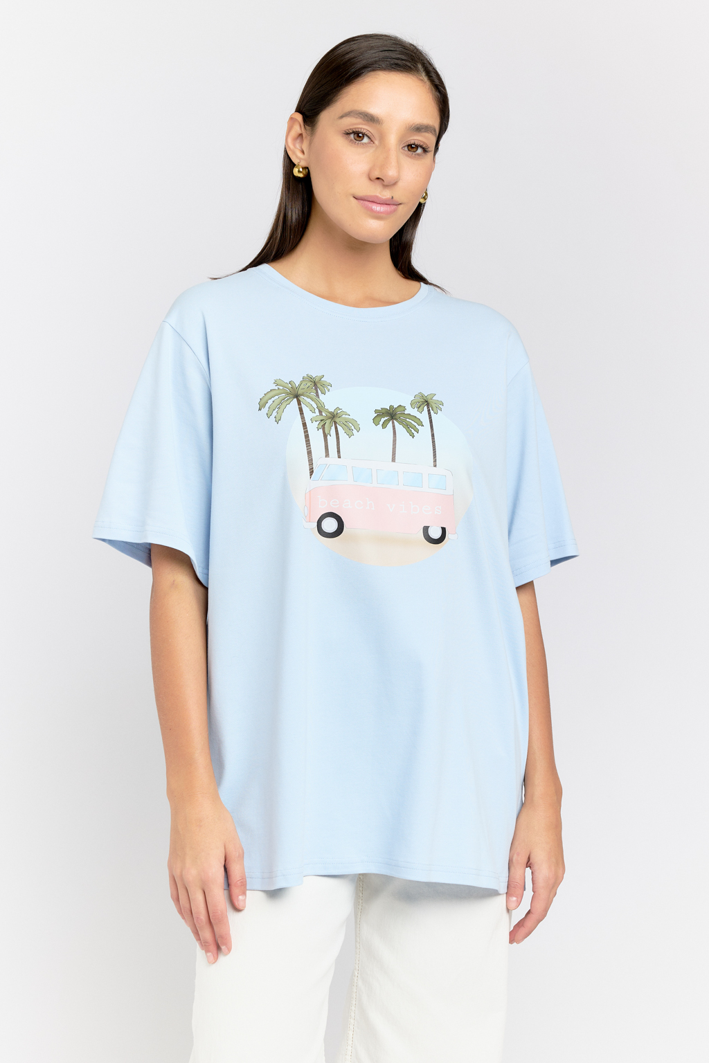 Футболка прямого кроя с коротким рукавом. Принт "Beach vibes"