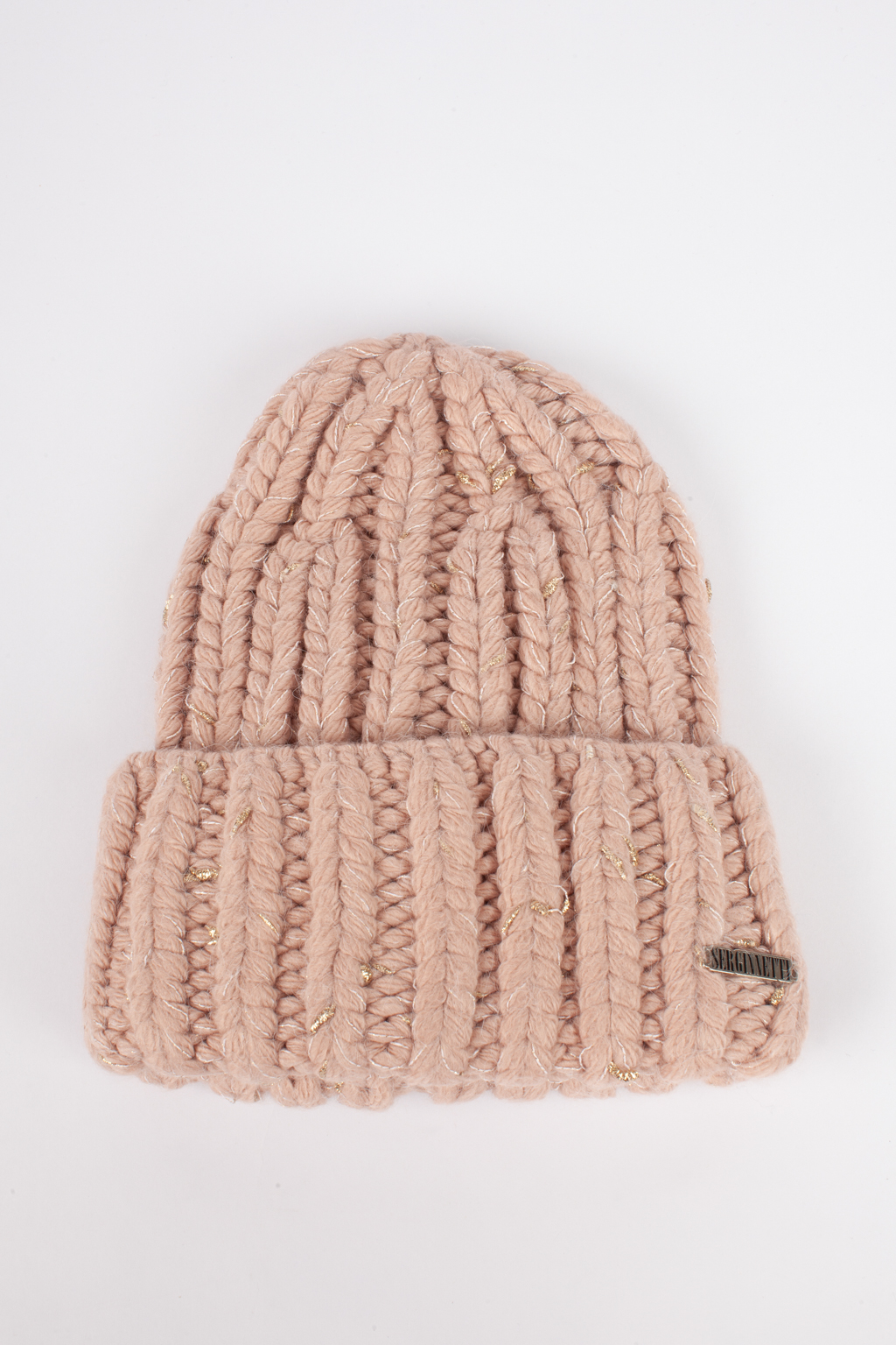 Шапка женская крупной вязки с отворотом.