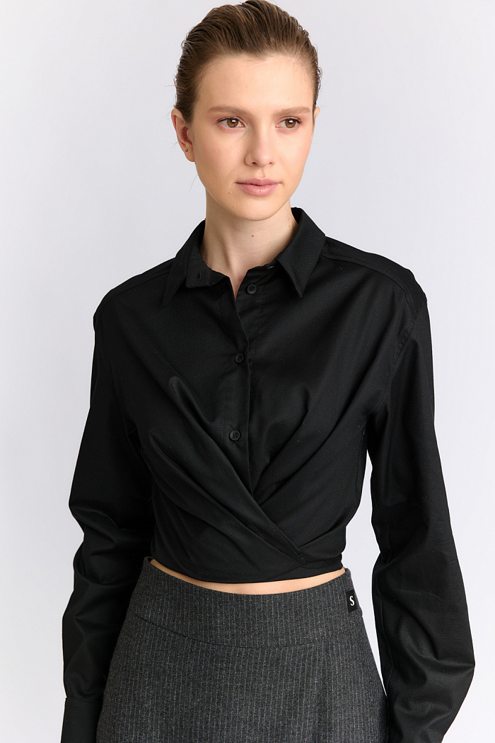 Блуза кроп  на завязках с фигурными рукавами