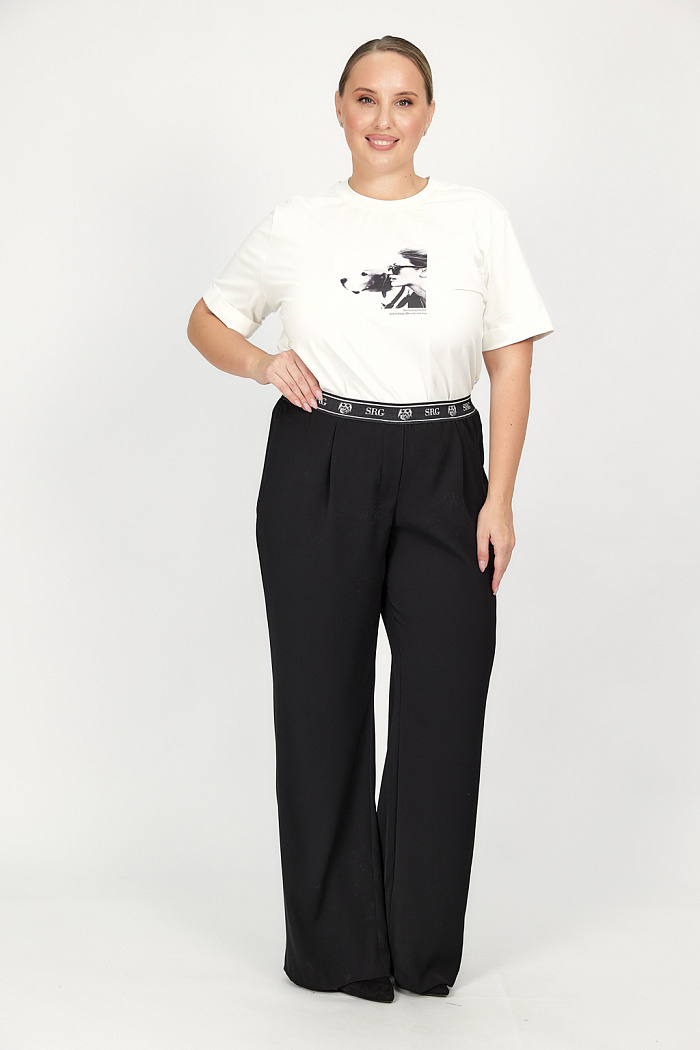 Брюки прямого силуэта с декоративной резинкой по талии
