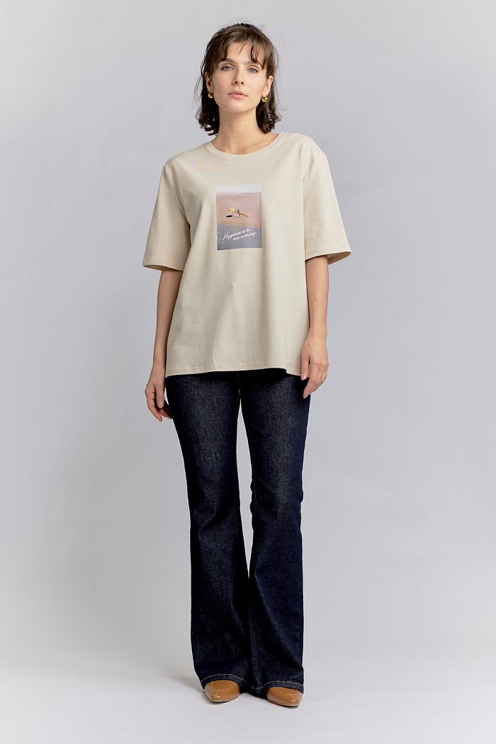 Футболка прямого кроя с коротким рукавом. Принт "Пляж"
