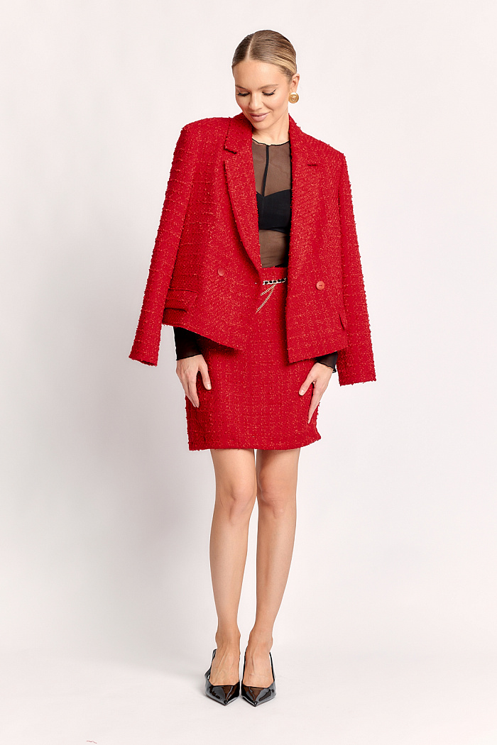 Юбка-мини с поясом и молнией сбоку.